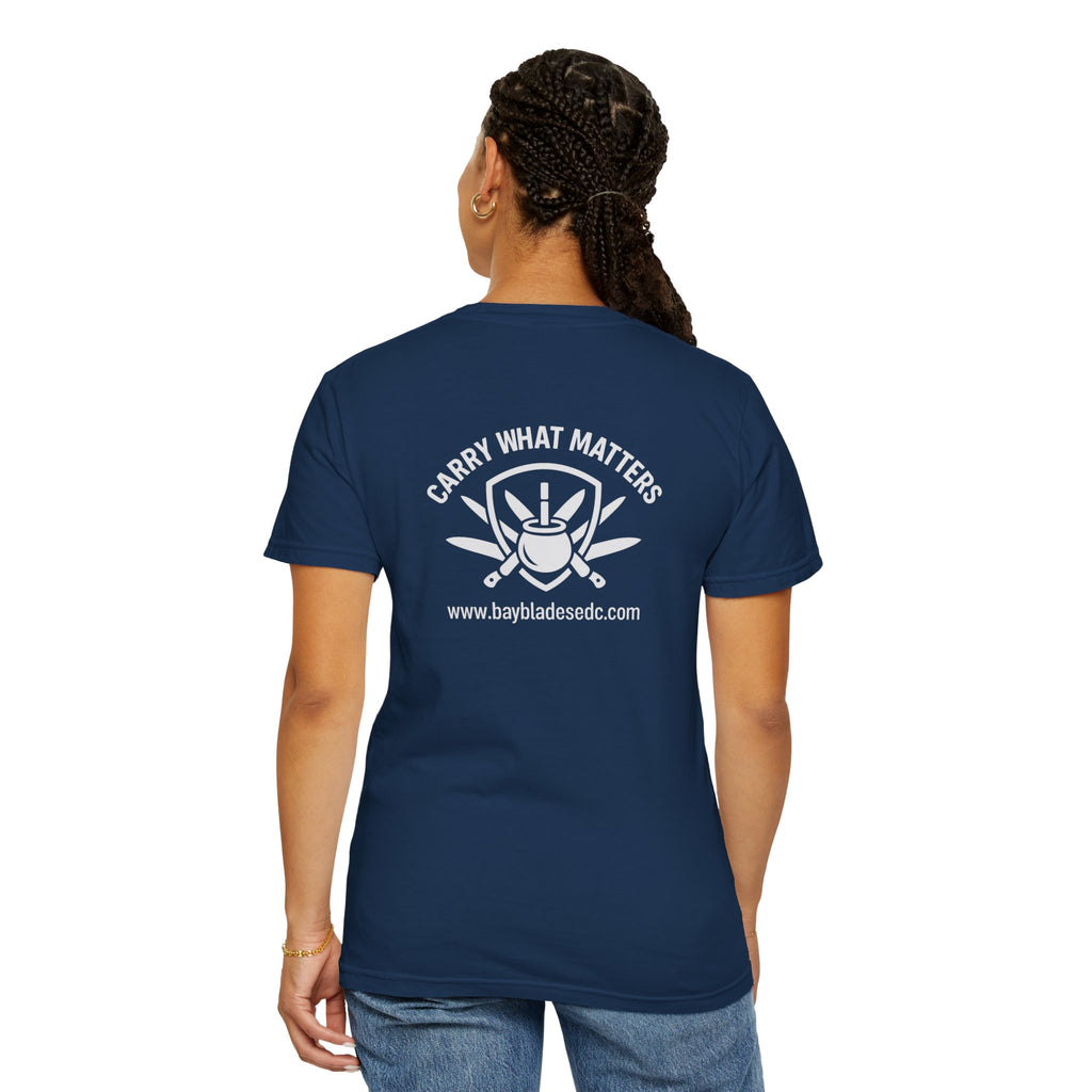 Skull Emblem Garment-Dyed T-Shirt — 'Enjoy What Matters' Graphic Tee