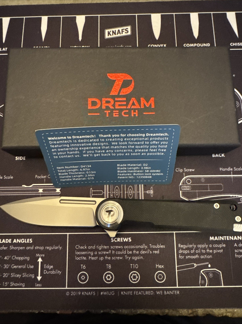 Dreamtech, Titanium Toothpick, Button Lock, Black G10 Handle, D2 Blade,D4134GB