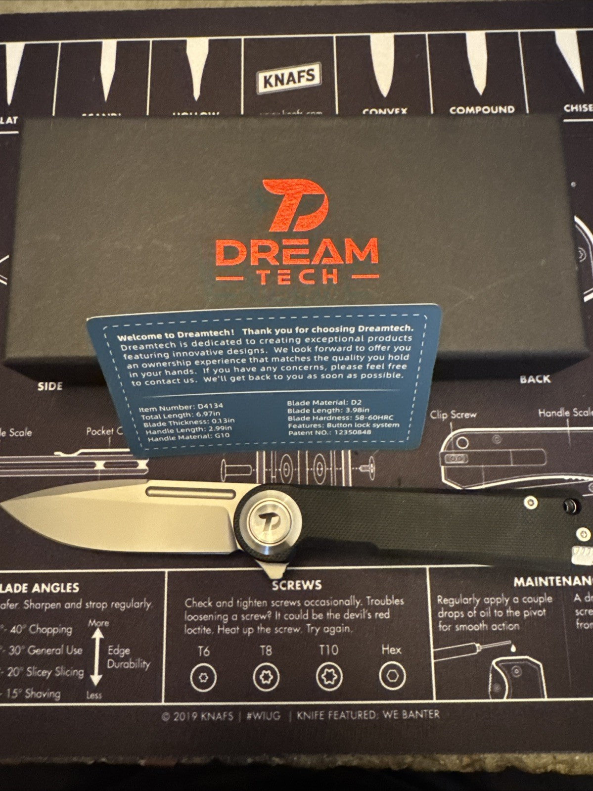 Dreamtech, Titanium Toothpick, Button Lock, Black G10 Handle, D2 Blade,D4134GB