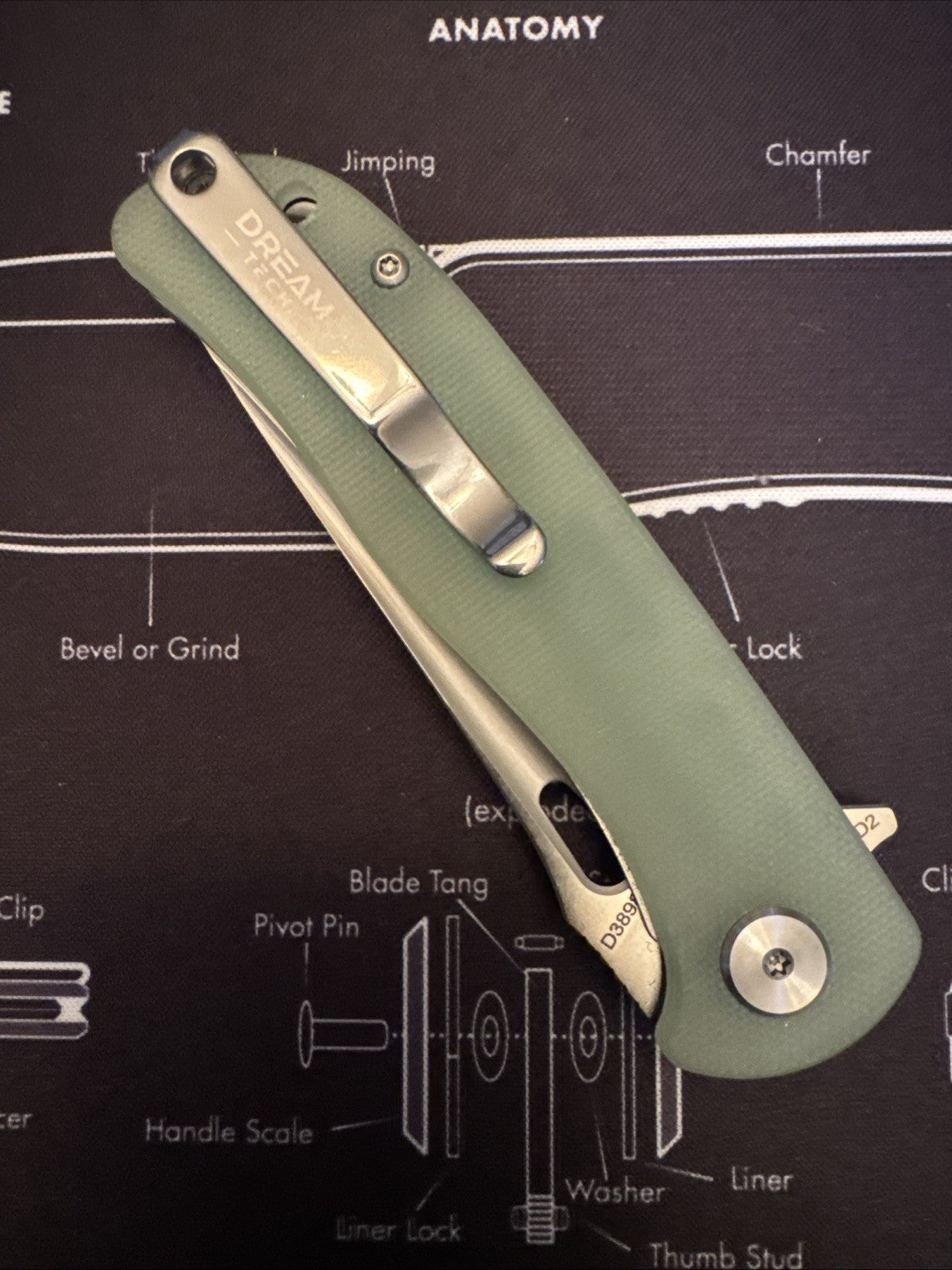 Dreamtech Liner Lock, Jade G10 Handle, D2 Blade, Model D389GJ
