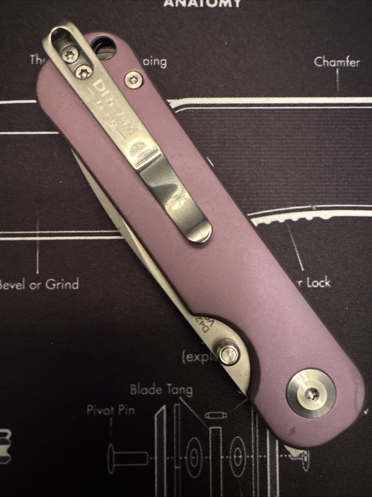 Dreamtech Button Lock, Purple Titanium Handle, DG10 Blade, Model D4245TP