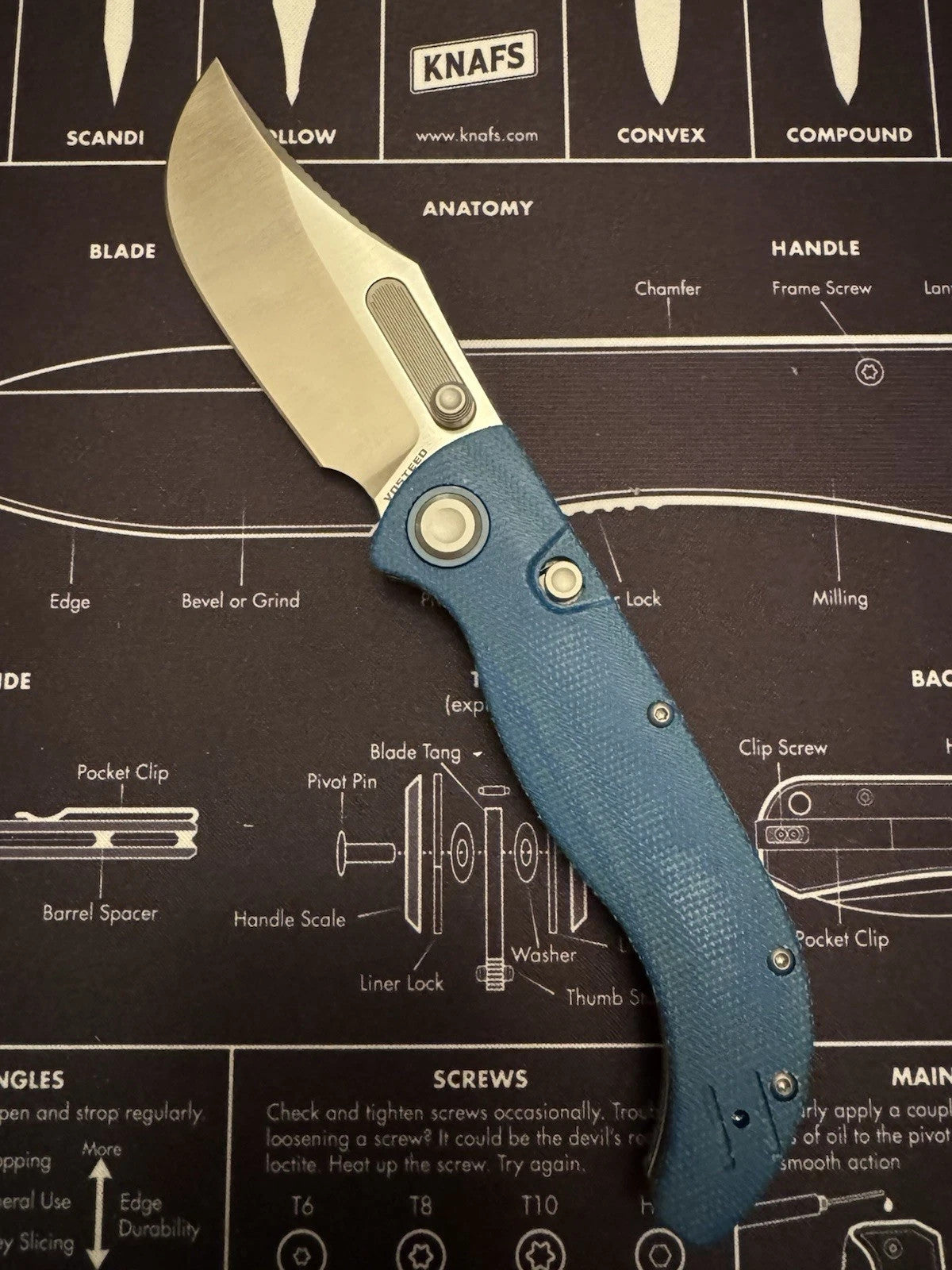 Vosteed Naga Top Liner Lock Knife Blue Norplex UltreX Micarta (3.5" Satin)