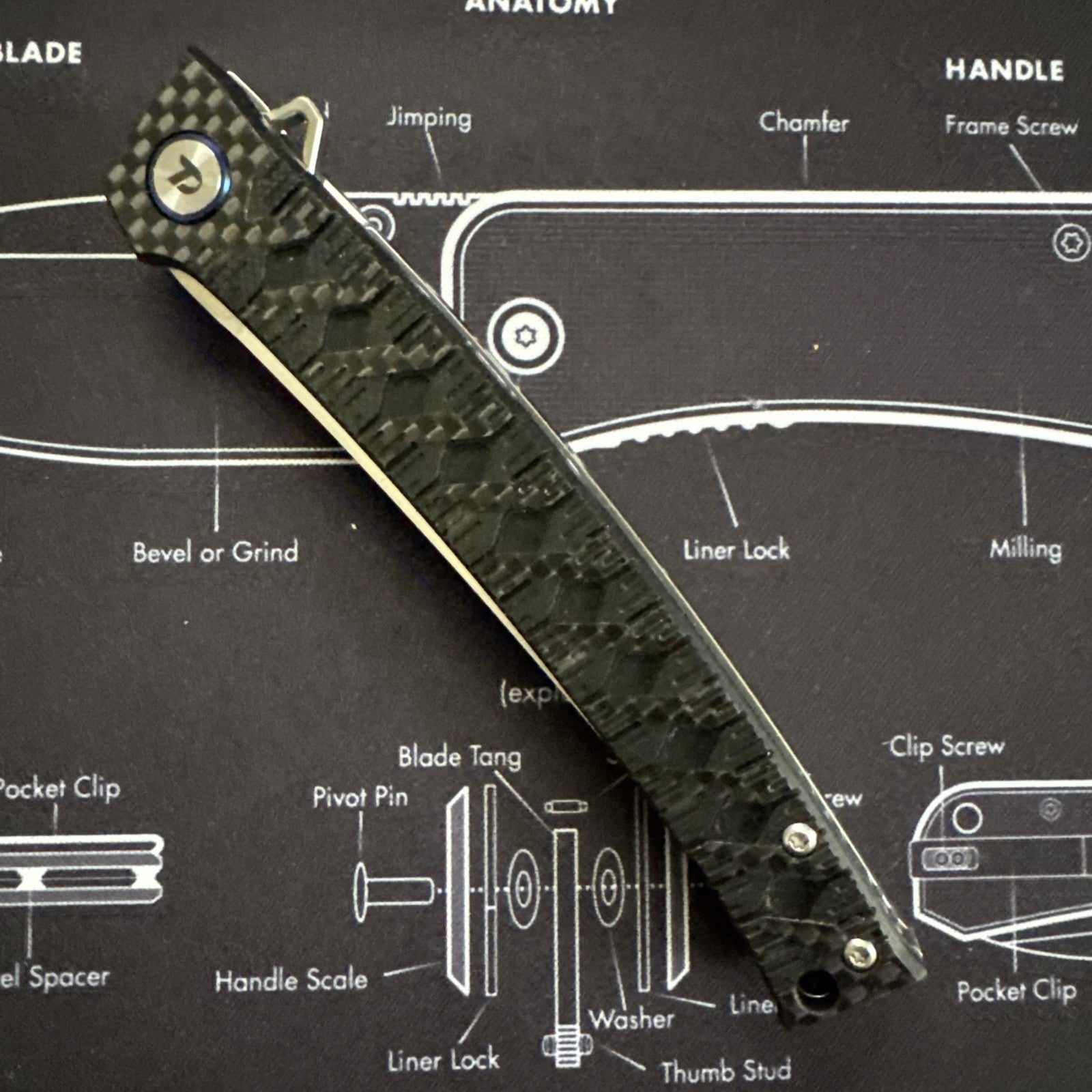 Dreamtech Carbon Fiber Handle, D2 Steel, Model: D3406