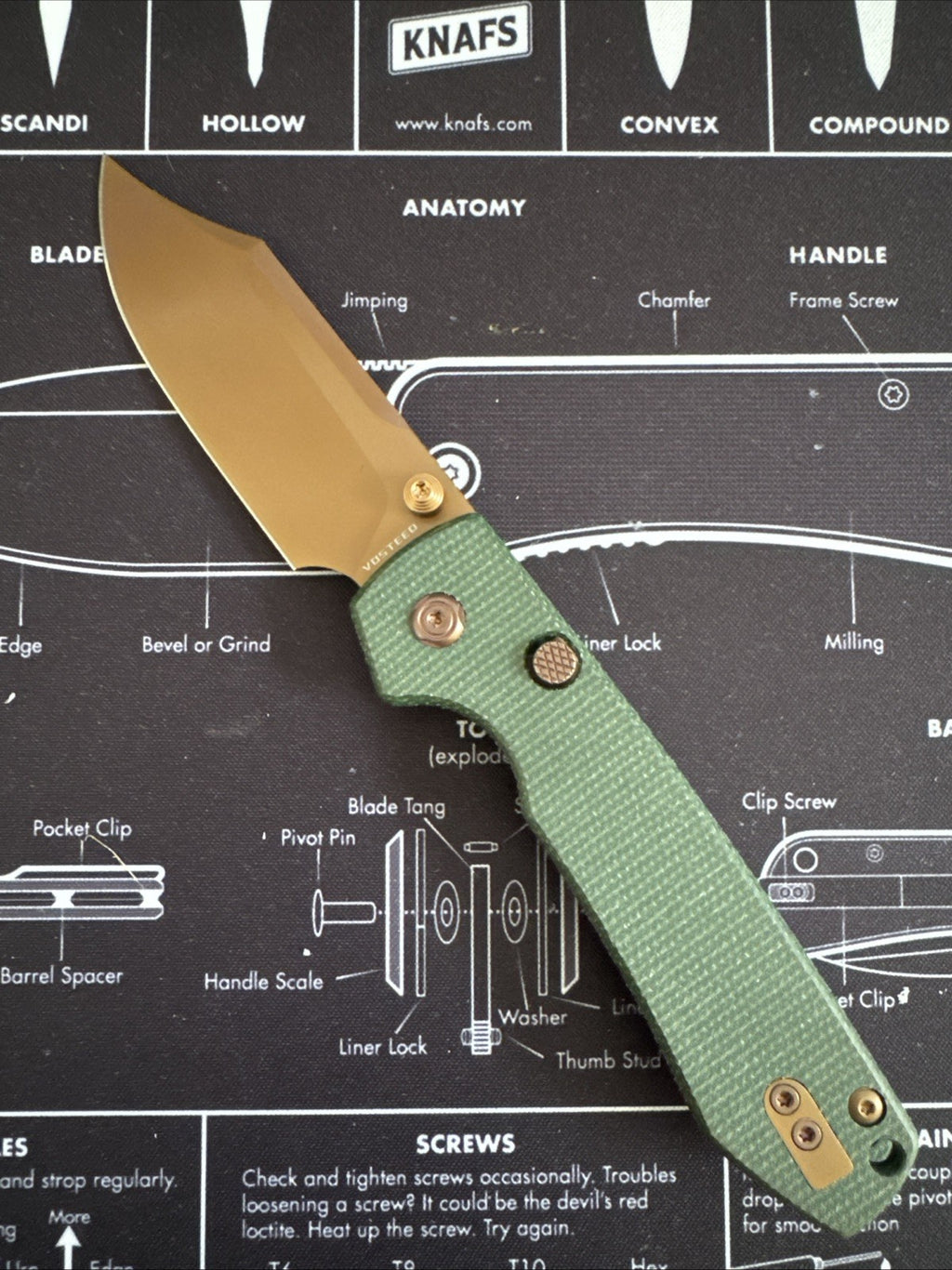 Vosteed Raccoon Copper Dune Green Micarta Handle Folding Knife