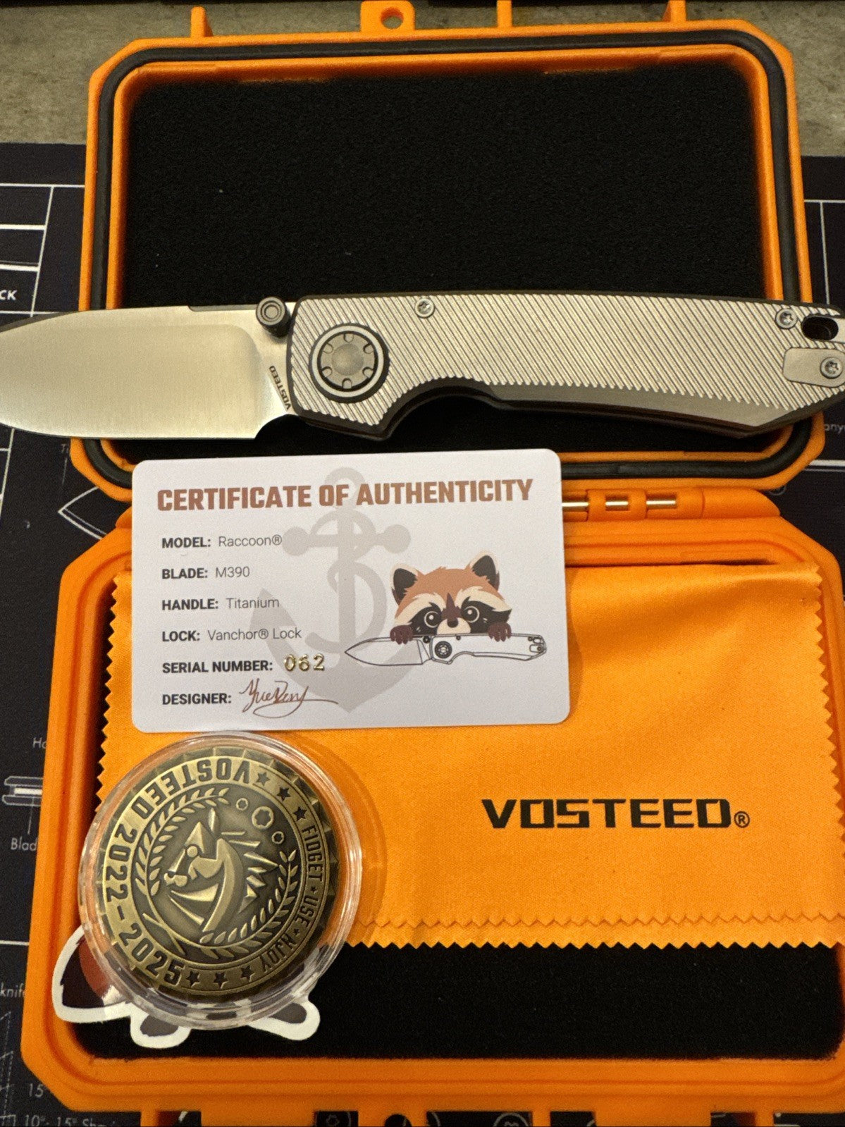 Vosteed Raccoon V - M390 - Titanium - Satin Blade  #62 Of #250