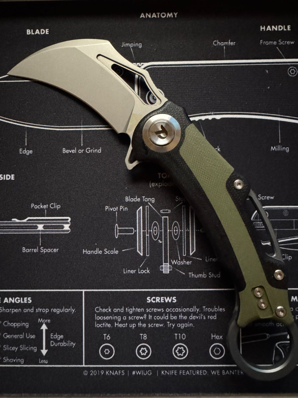 Dreamtech Button Lock Karambit Black & Green G10 Folding 14C28N Sandvik Pocket