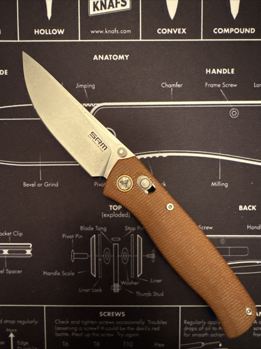 SRM Knives 255L-GK Ambi Lock Brown Micarta Folding 10Cr15CoMoV Knife 255LMN