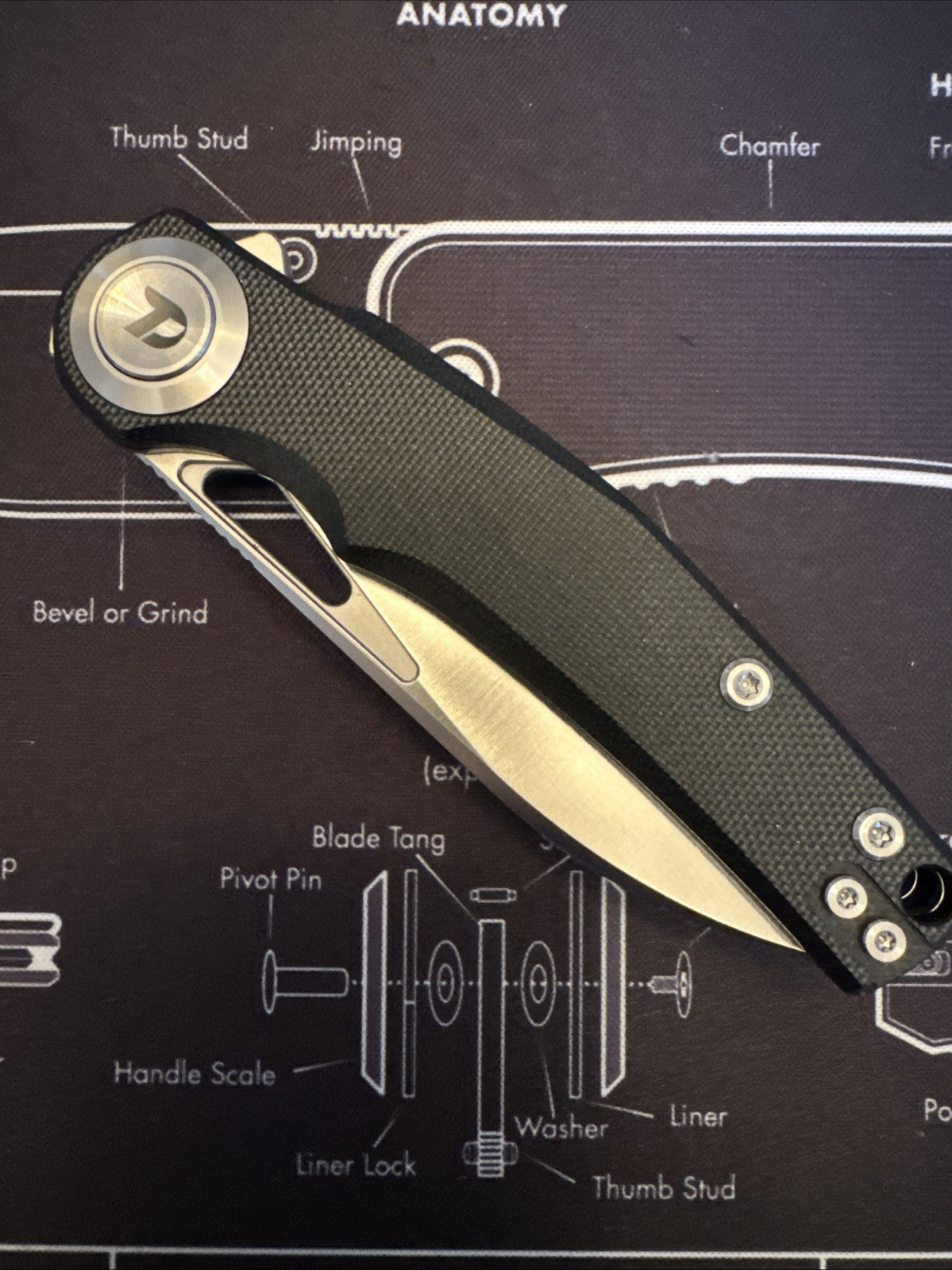 Dreamtech Button Lock, D4130GB, G10 Handle, D2 blade, Black