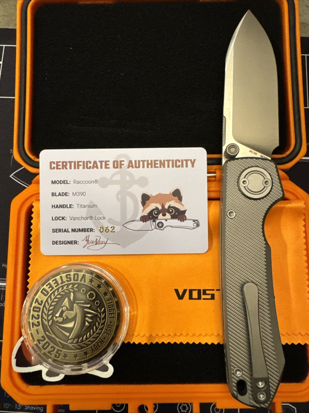 Vosteed Raccoon V - M390 - Titanium - Satin Blade  #62 Of #250