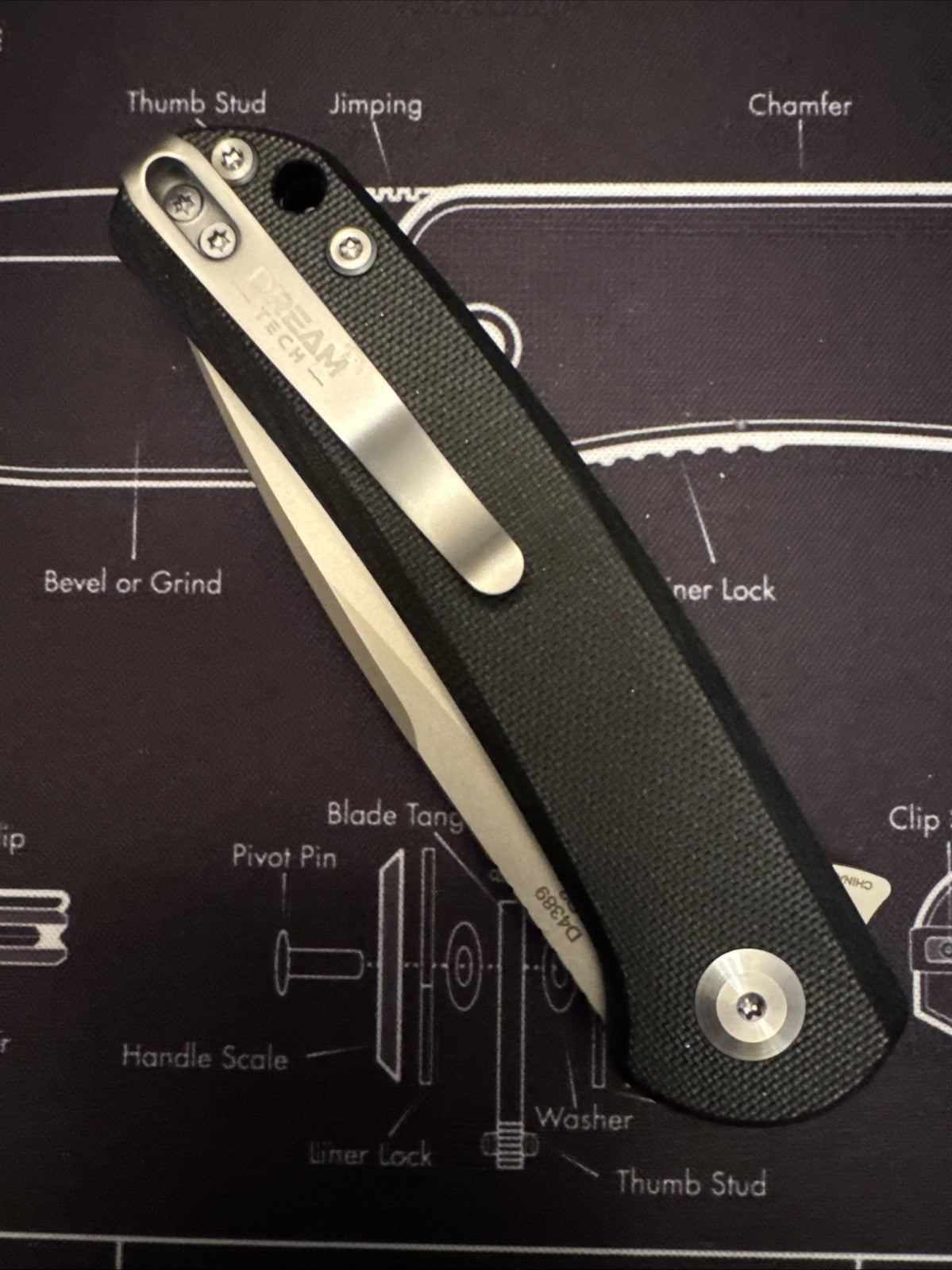 Dreamtech, Button Lock System, Black G10 Handle, D2 Blade