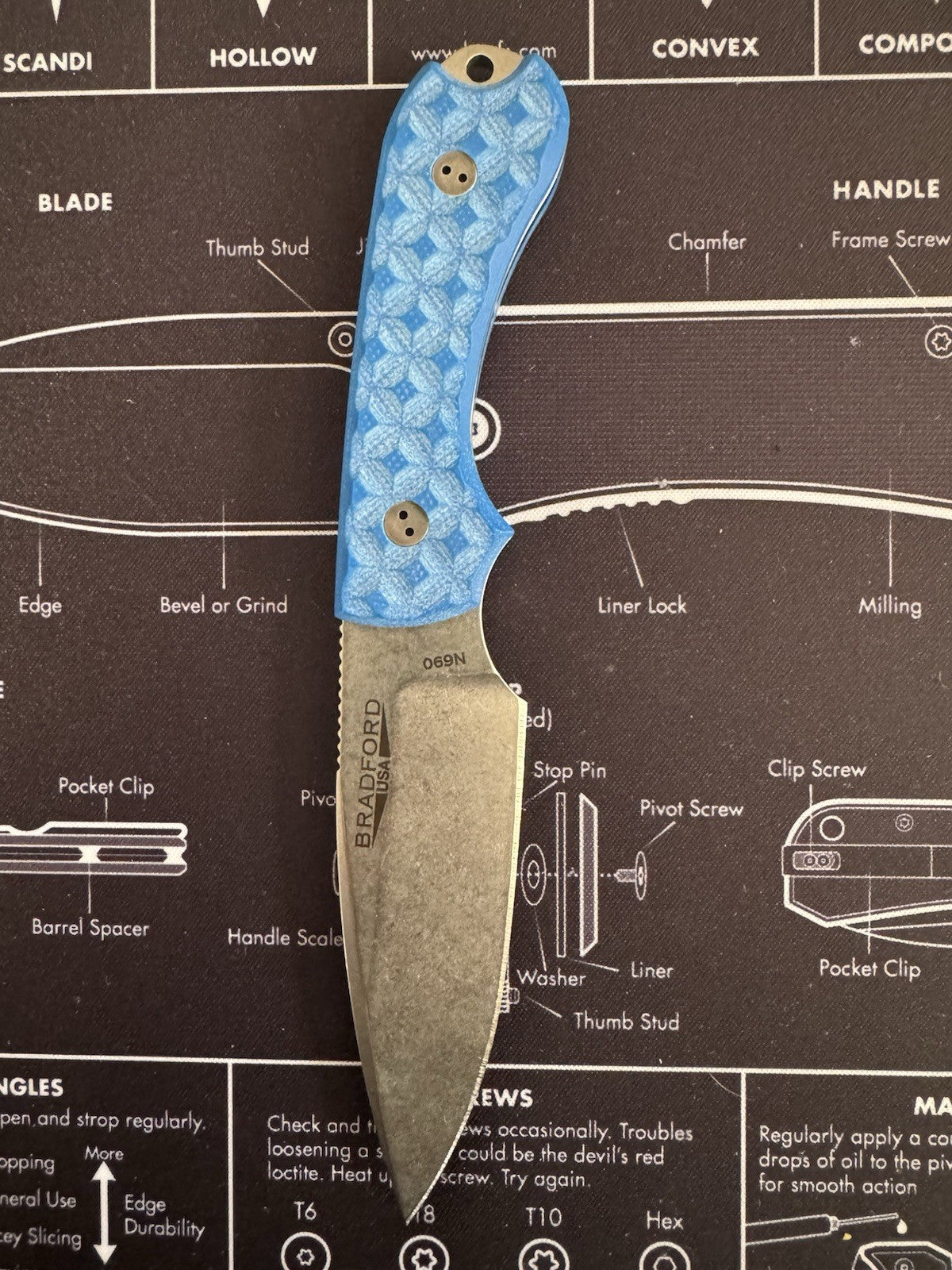 Bradford Guardian 3 Patriot Blue Textured N690 Steel W Leather Sheath