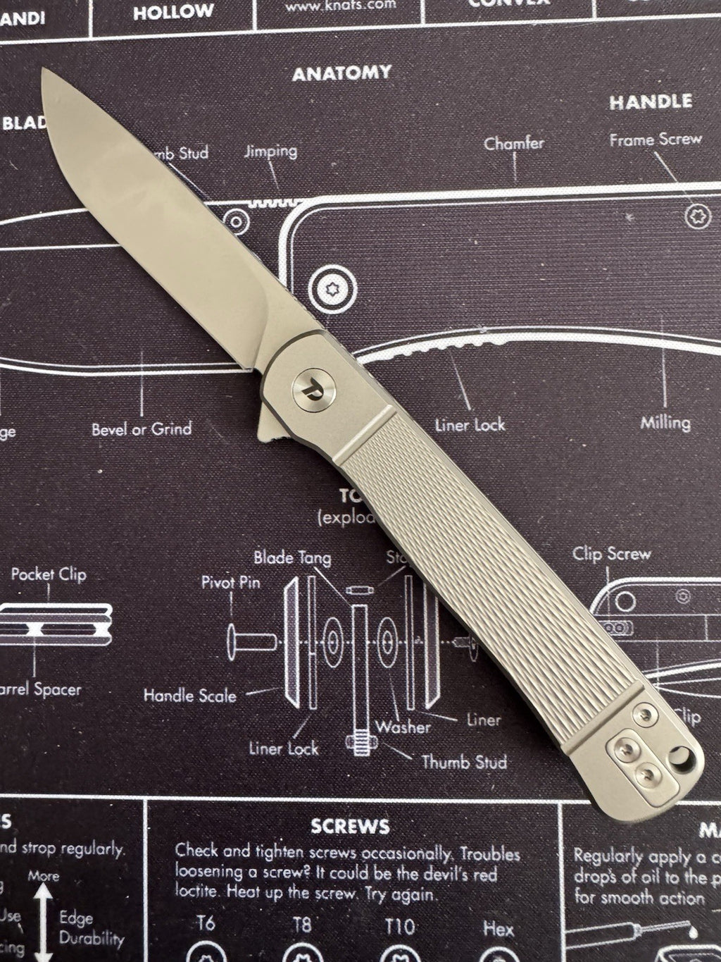 Dreamtech Framelock Gray Titanium Folding D2 Steel Drop Pt Pocket Knife K4369G