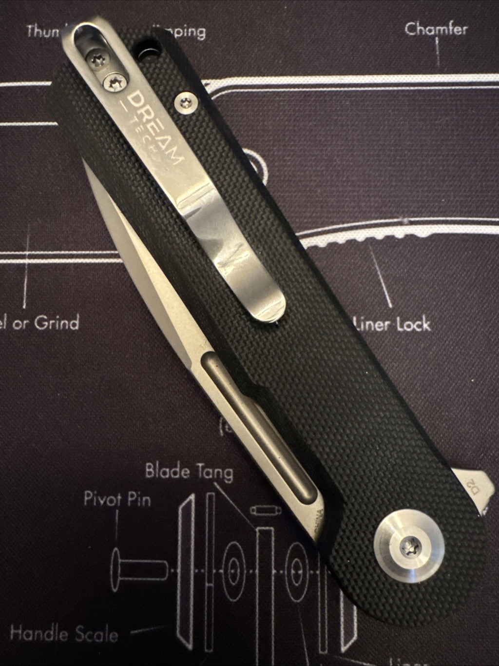 Dreamtech, Titanium Toothpick, Button Lock, Black G10 Handle, D2 Blade,D4134GB
