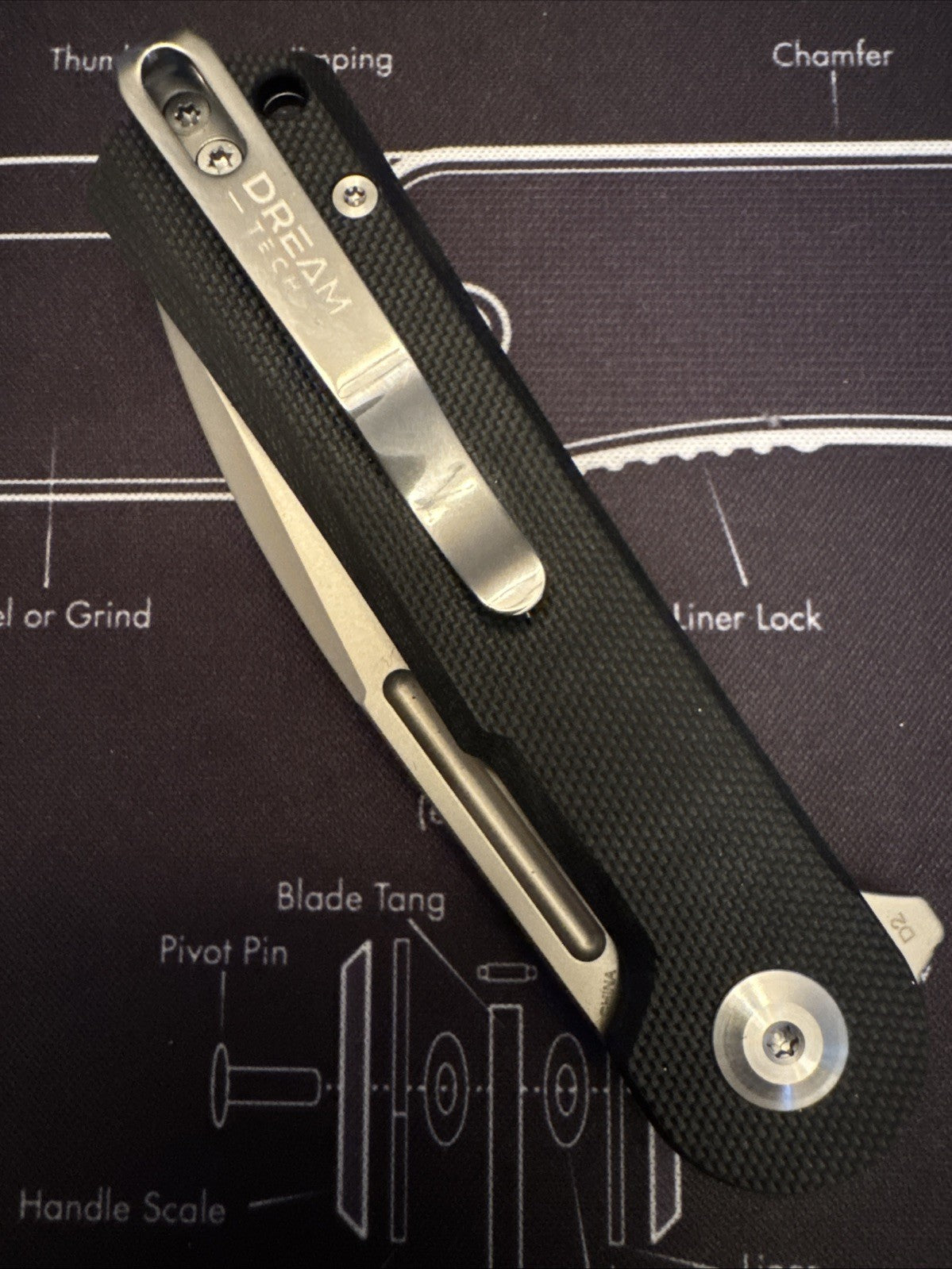 Dreamtech, Titanium Toothpick, Button Lock, Black G10 Handle, D2 Blade,D4134GB