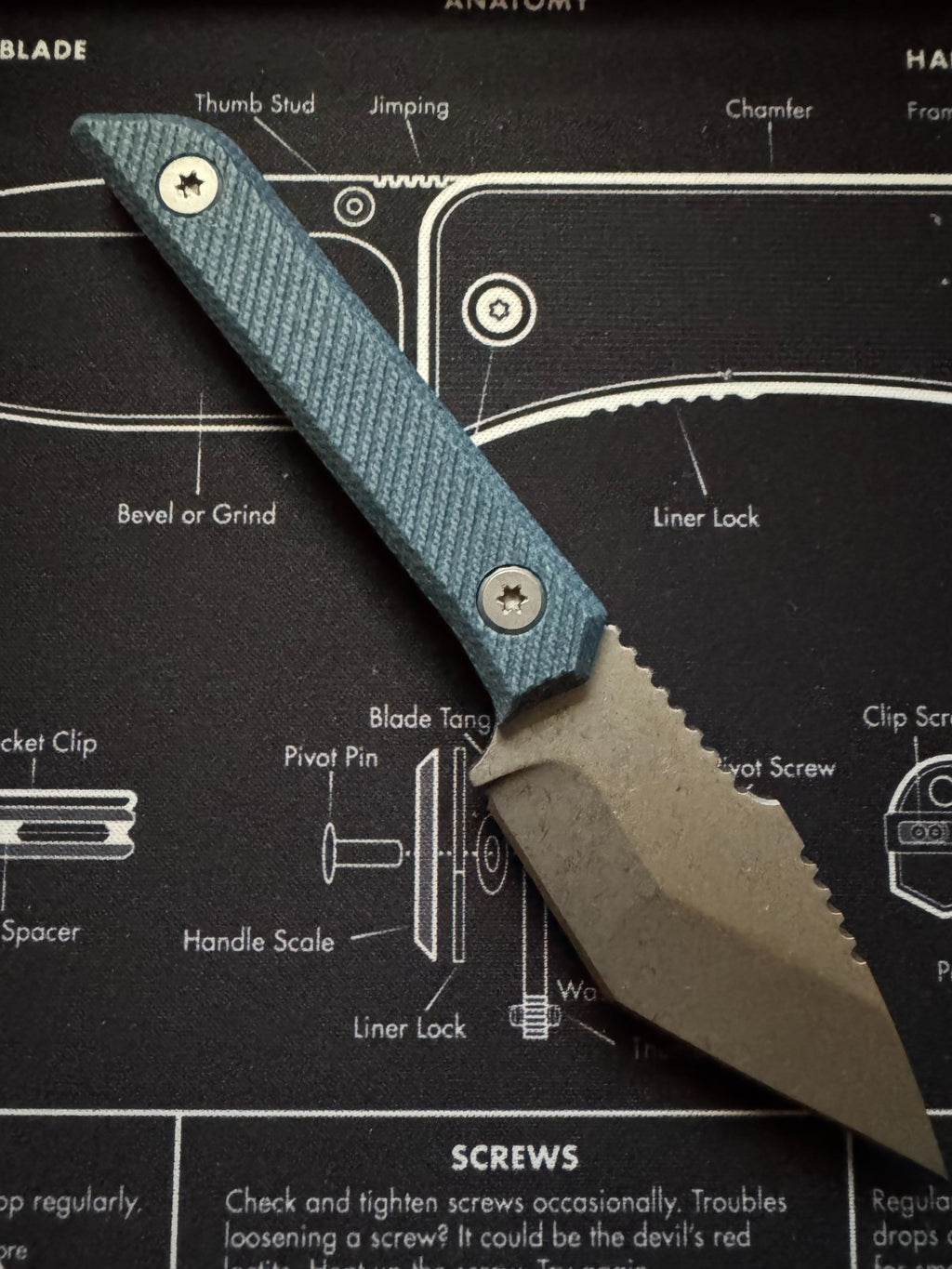 TacKnives Mini Marlin fixed Blade EDC - Blue Micarta - Satin Blade
