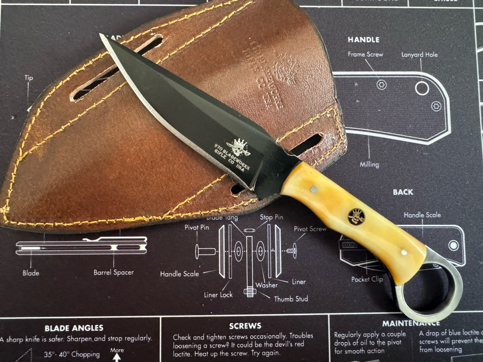 970 Blade Works Bone Handle, Coated blade Black