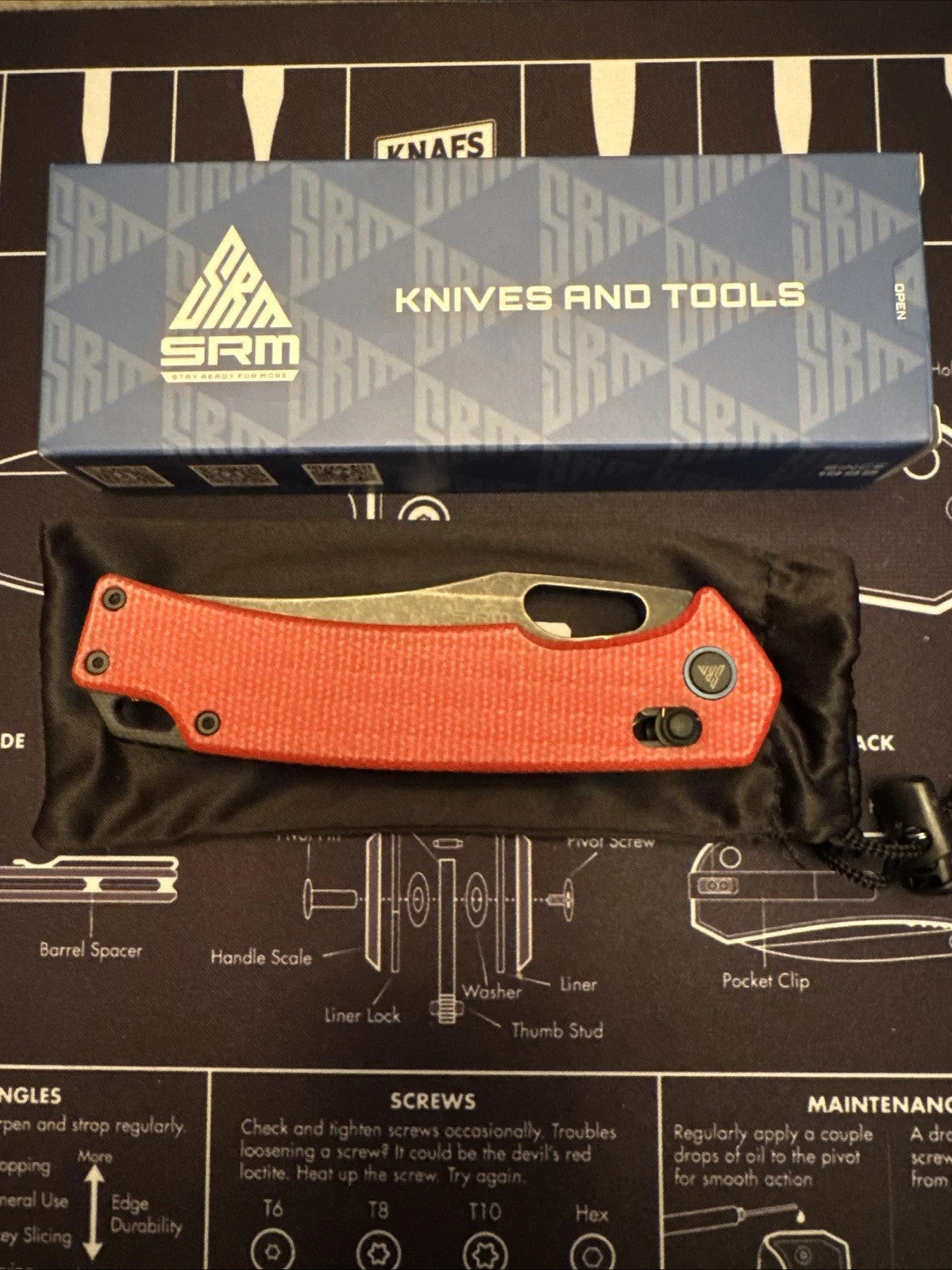 SRM Knives 9203 MR2 Ambi Lock Red Micarta Folding 10Cr15CoMoV Knife 9203MR2