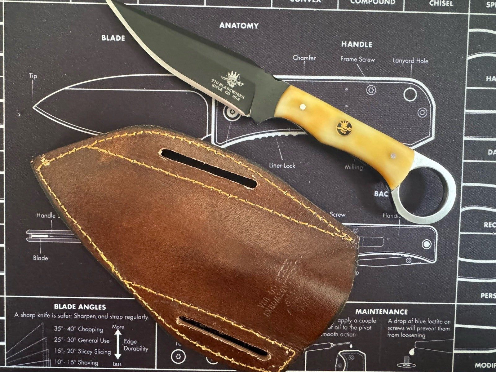 970 Blade Works Bone Handle, Coated blade Black