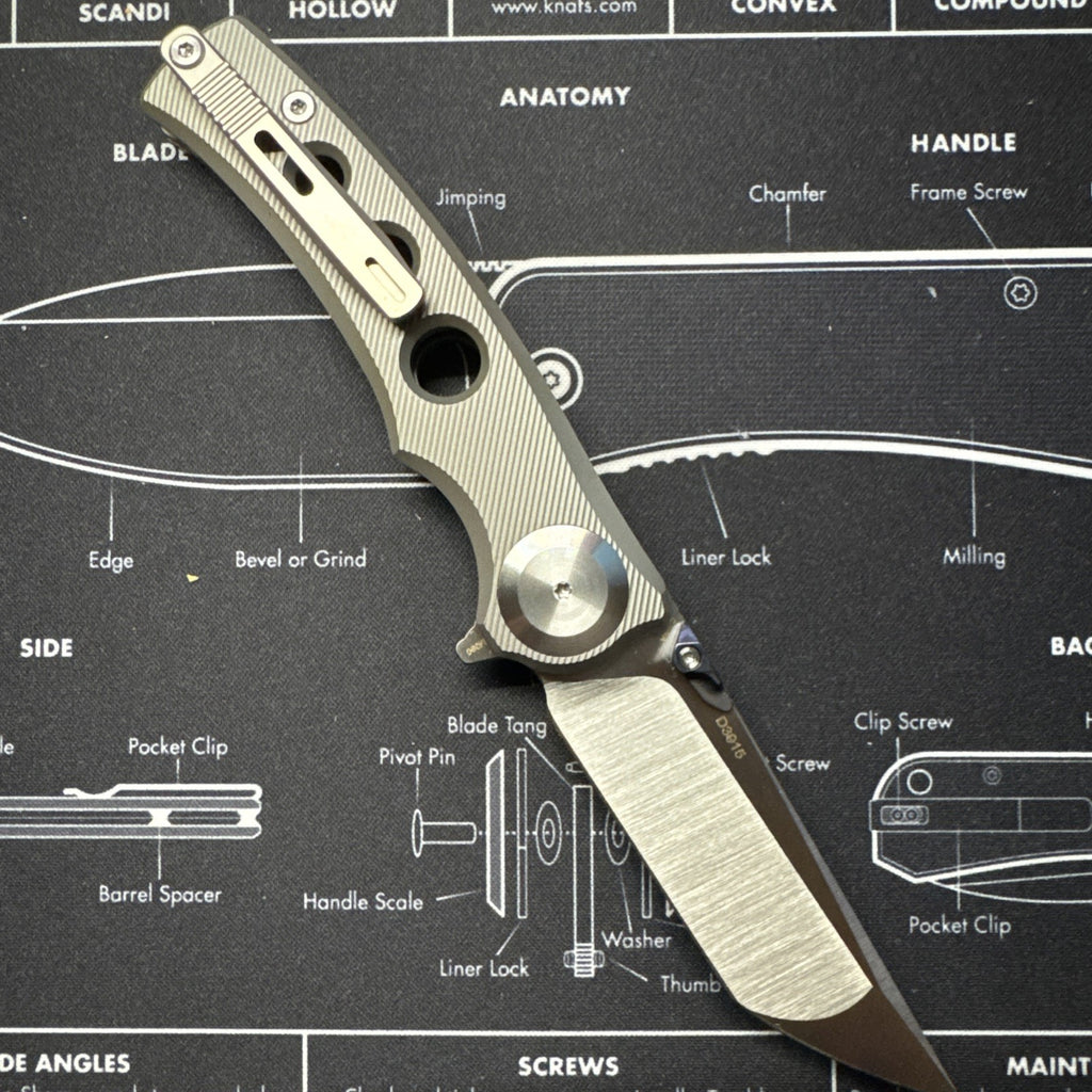 Dreamtech Folding Knife Tanto M390 Milled Titanium Folder 3915TG Timascus Thumb