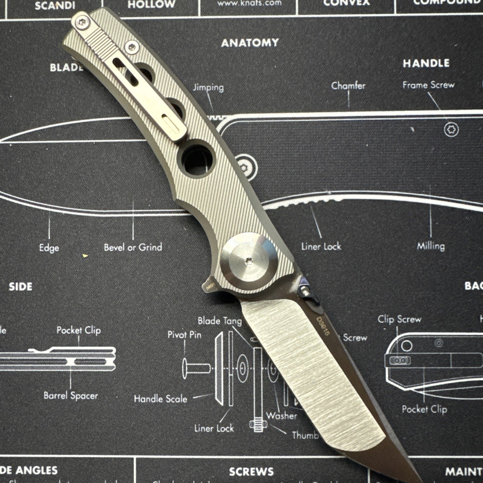 Dreamtech Folding Knife Tanto M390 Milled Titanium Folder 3915TG Timascus Thumb