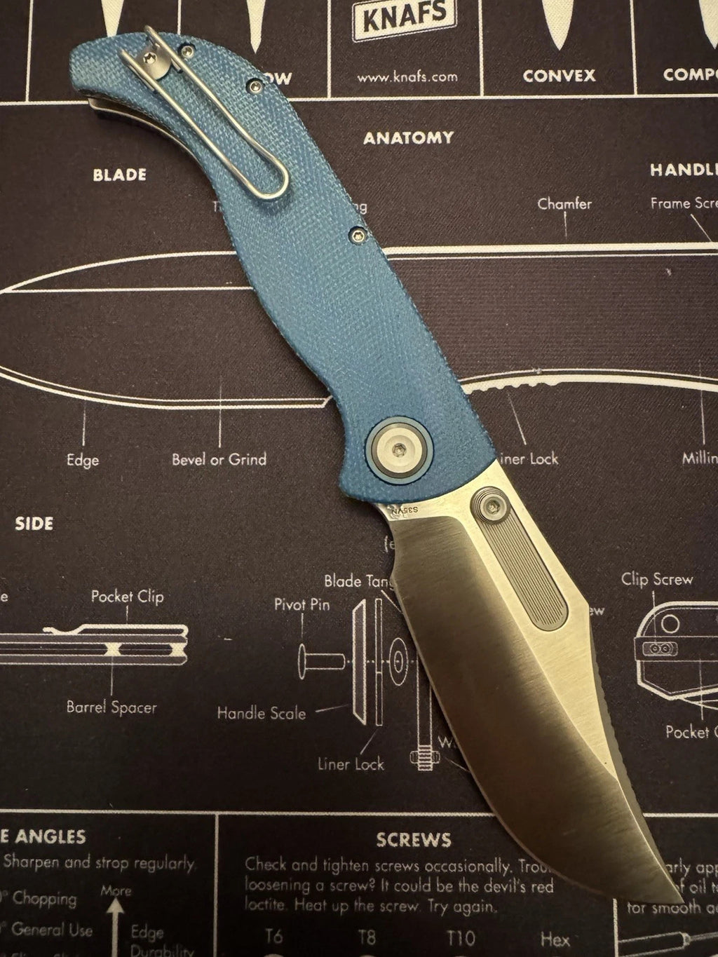 Vosteed Naga Top Liner Lock Knife Blue Norplex UltreX Micarta (3.5" Satin)