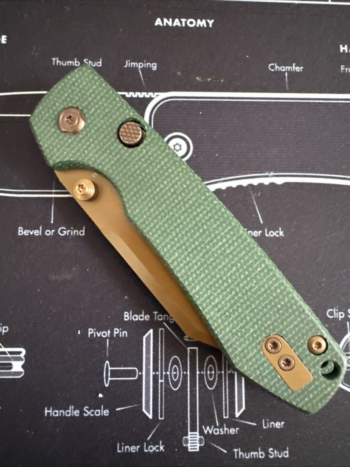 Vosteed Raccoon Copper Dune Green Micarta Handle Folding Knife