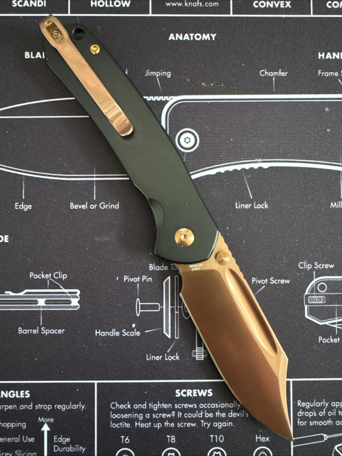 CJRB Bowie Pyrite Folding Knife 3.13" AR-RPM9 Steel Blade Black Stainless Handle