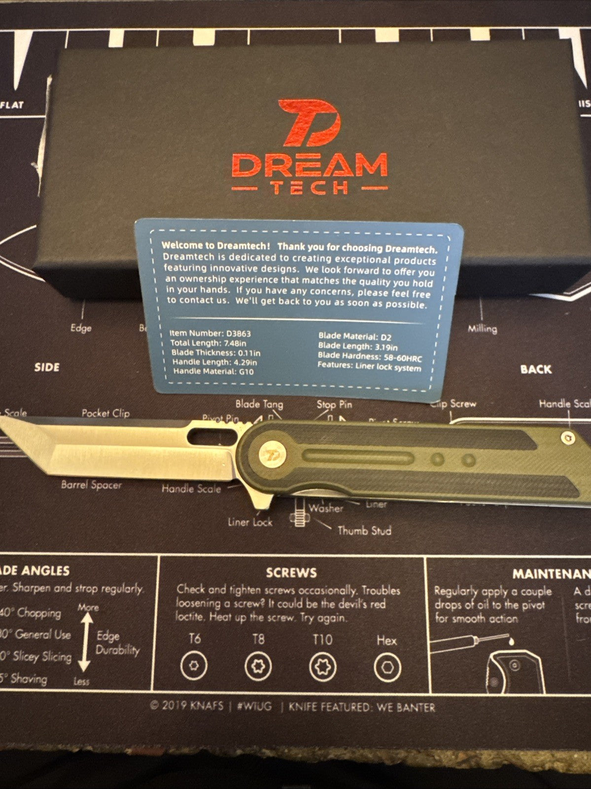 Dreamtech Liner Lock, Green G10 Handle, D2 Blade, Model D3863GG