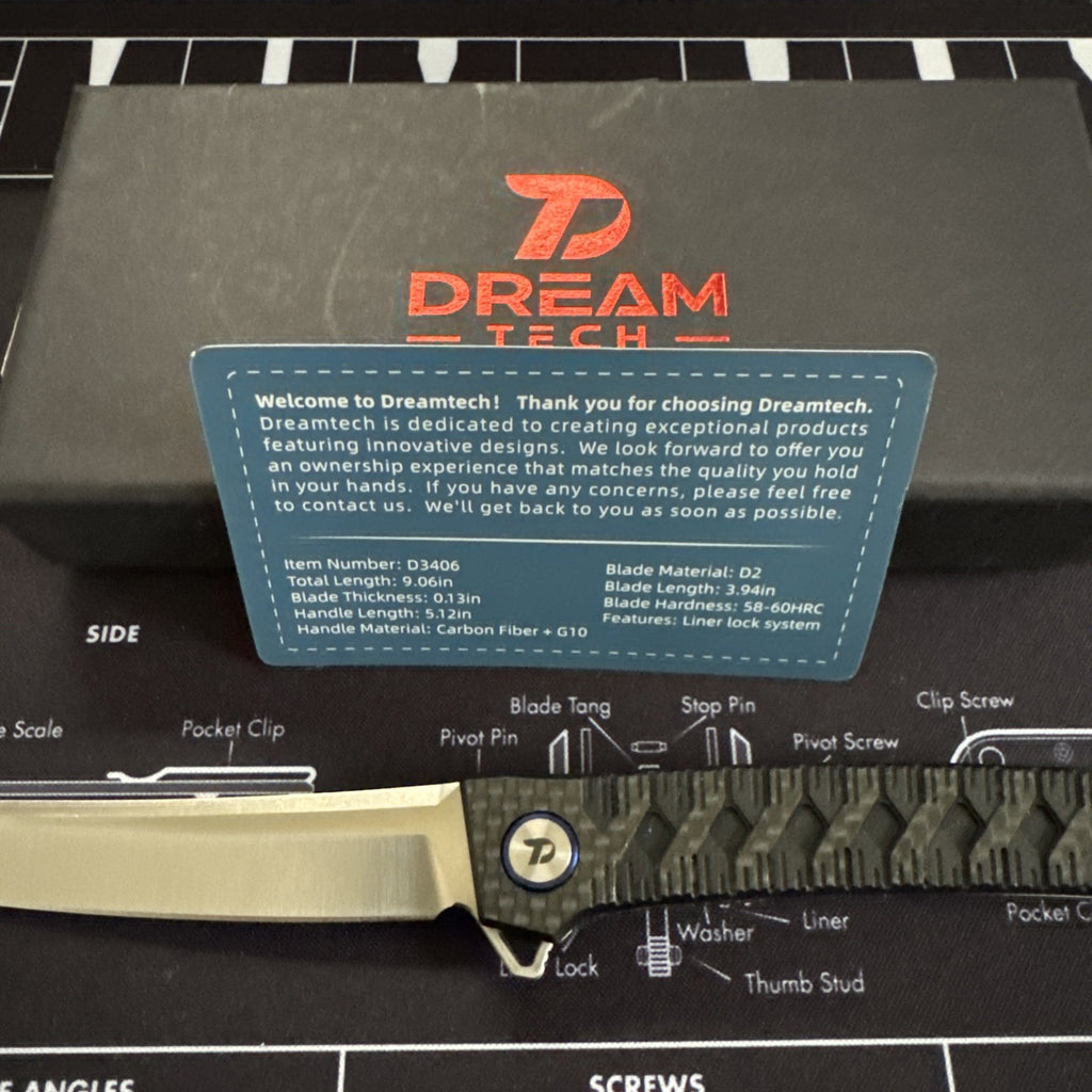 Dreamtech Carbon Fiber Handle, D2 Steel, Model: D3406