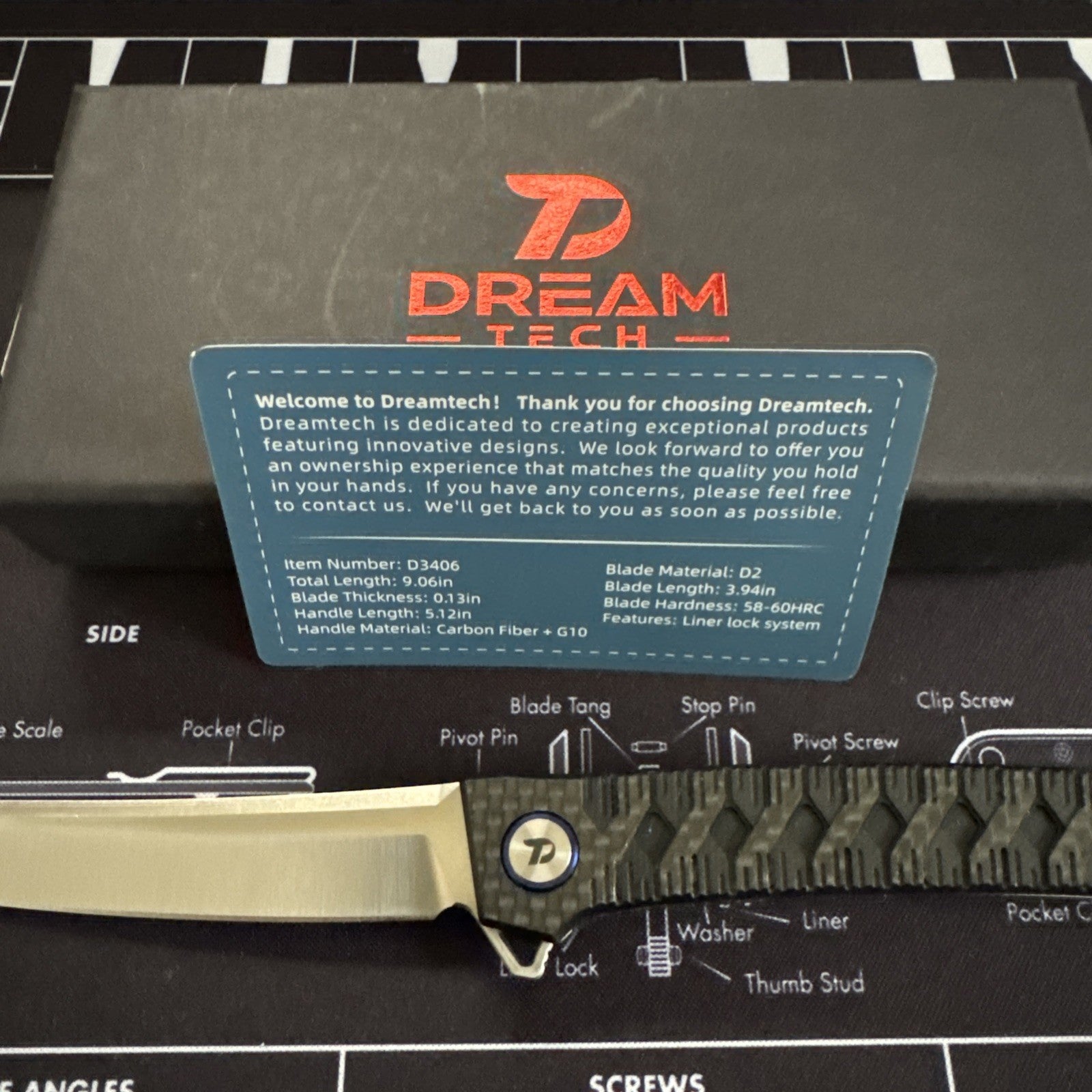 Dreamtech Carbon Fiber Handle, D2 Steel, Model: D3406
