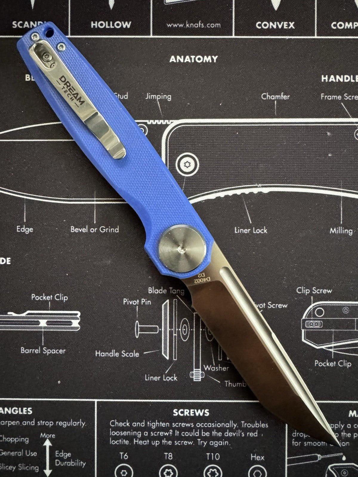 RARE Color - Shot Show Dreamtech Prototype / Sample Blue G10 / D2 Blade - D4002