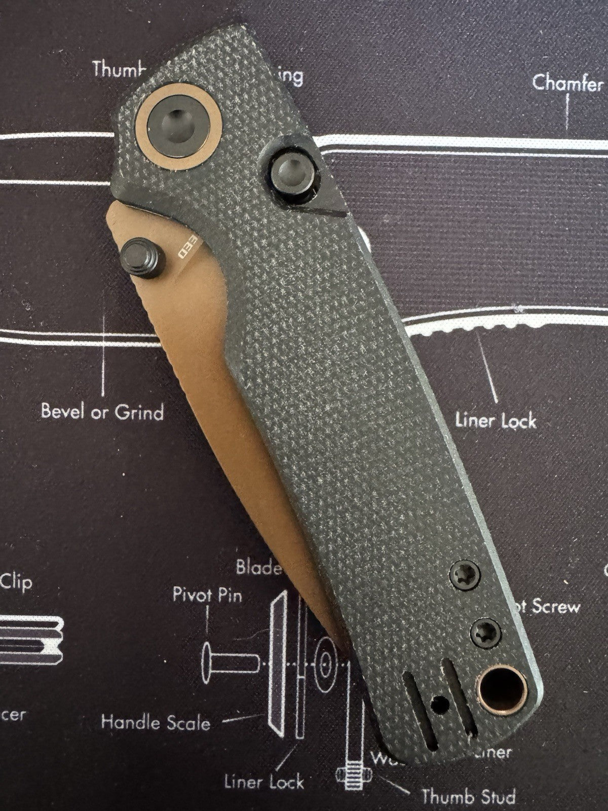 Porcupine - EDC Pocket Knife, 2.99’’ 14C28N Steel Copper Dune Blade, Top Liner
