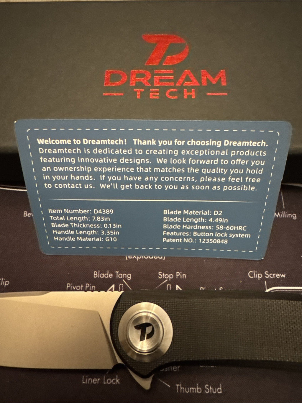 Dreamtech, Button Lock System, Black G10 Handle, D2 Blade