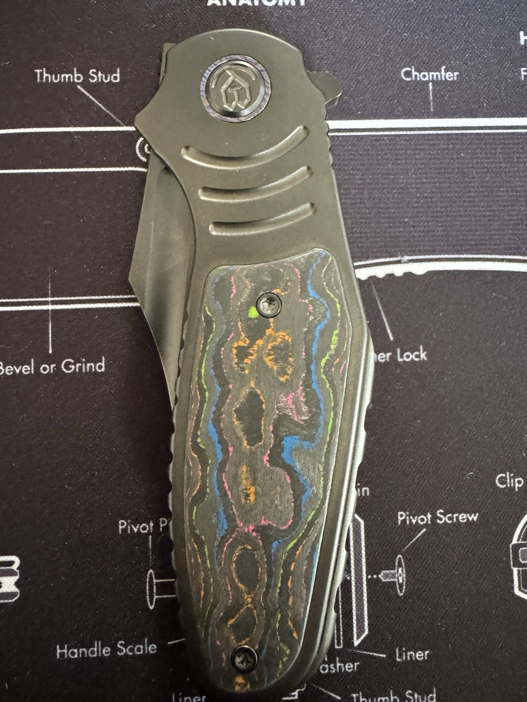 Kubey Stroller - DLC Ti Frame w/ Timascus Pivot - 80s Camo Carbon Inlays - 20CV