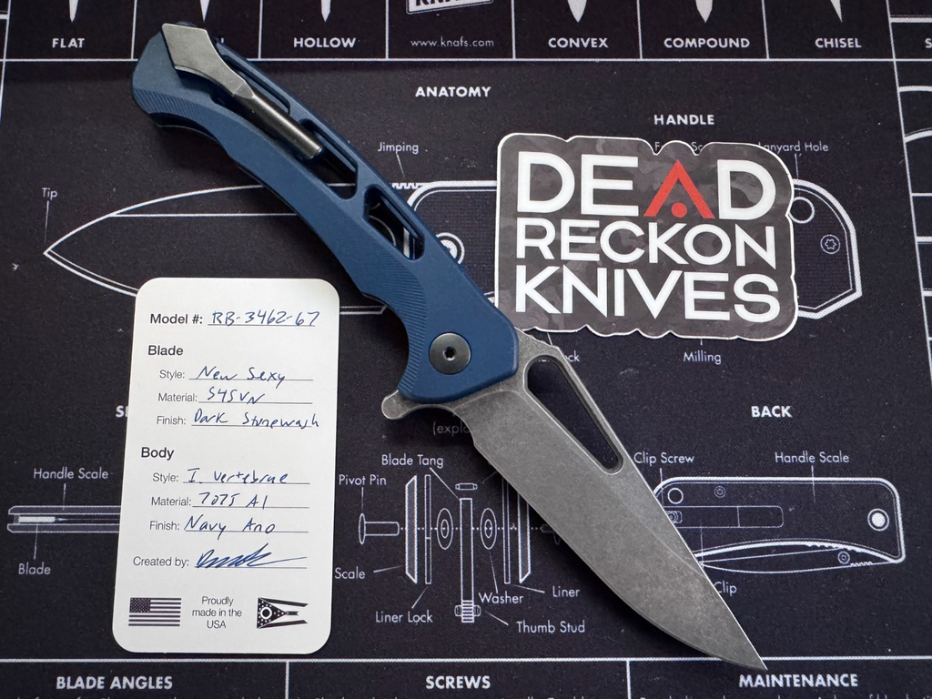 Dead Reckon Knives New Sexy Folding Knife S45VN Navy Blue Aluminum