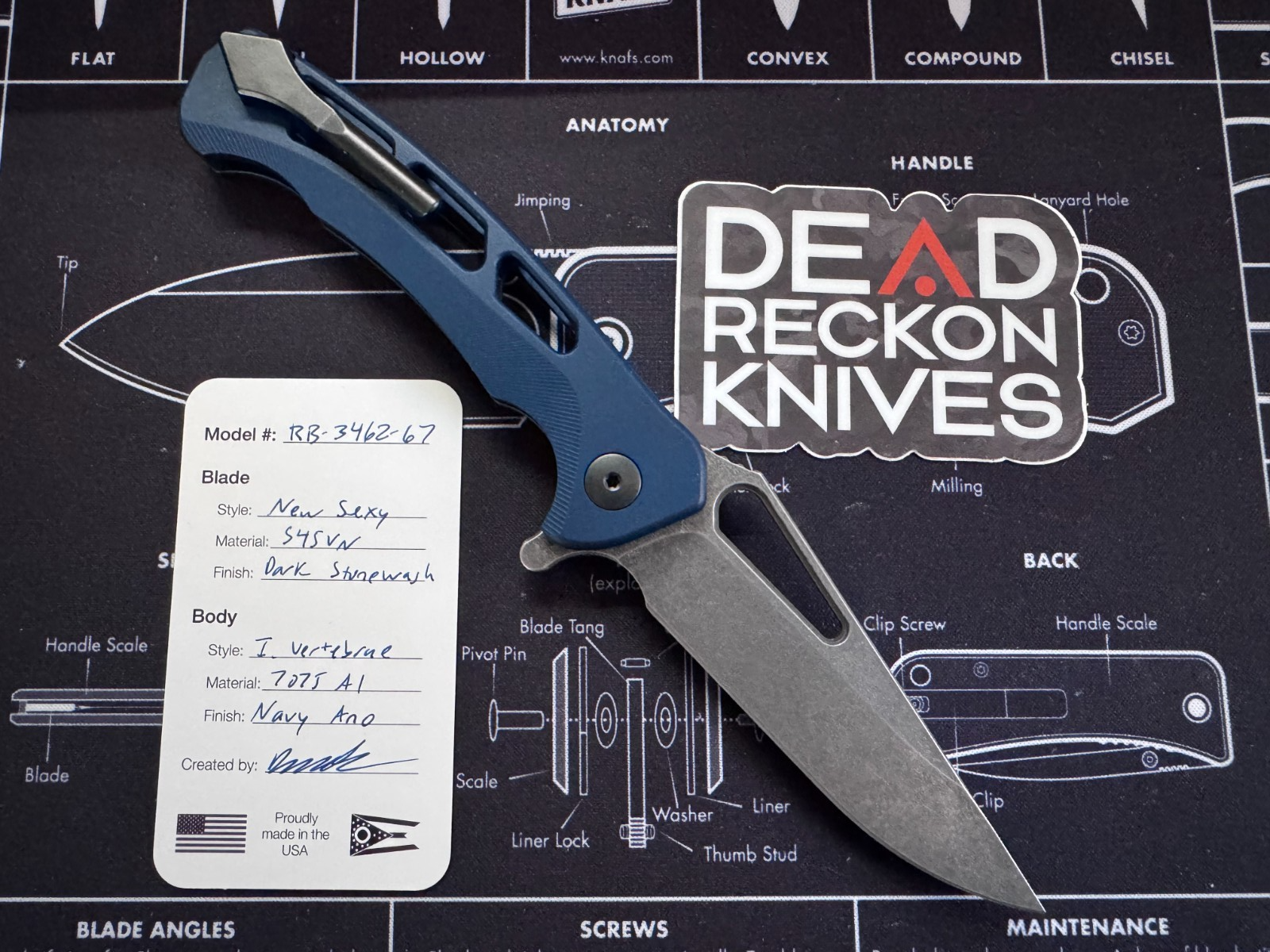 Dead Reckon Knives New Sexy Folding Knife S45VN Navy Blue Aluminum