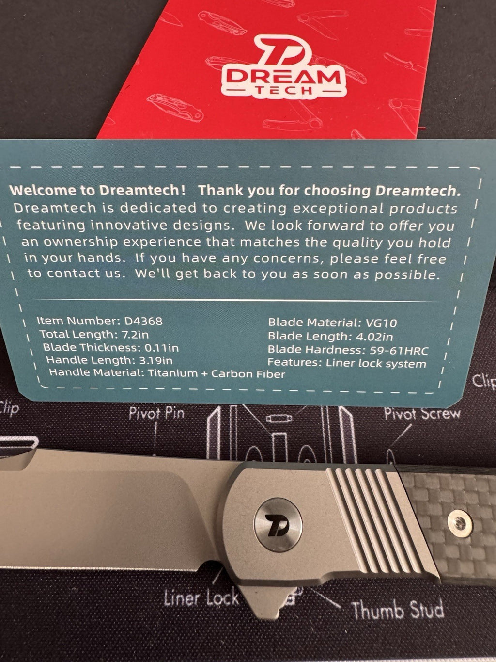 Dreamtech Framelock Gray Titanium & Carbon Fiber Folding D2 Steel Knife K4368C