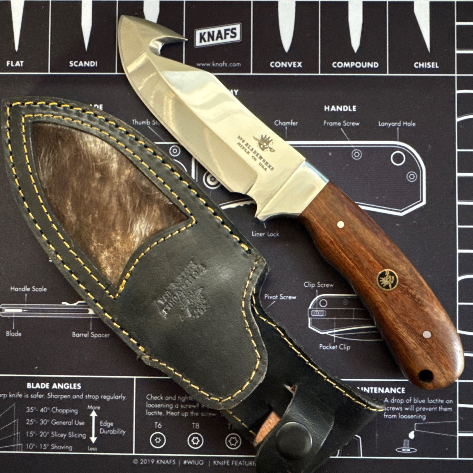 USA MADE Fixed blade - Stainless Polished Blade - Wood Handle 970 Bladeworks