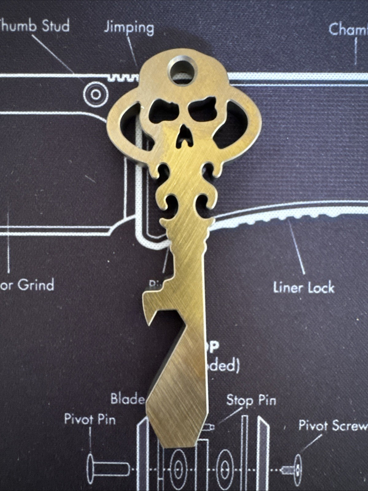 Chaves Knives Titanium Anodized Bronze Color Skeleton Key Prybar  - Brand New!