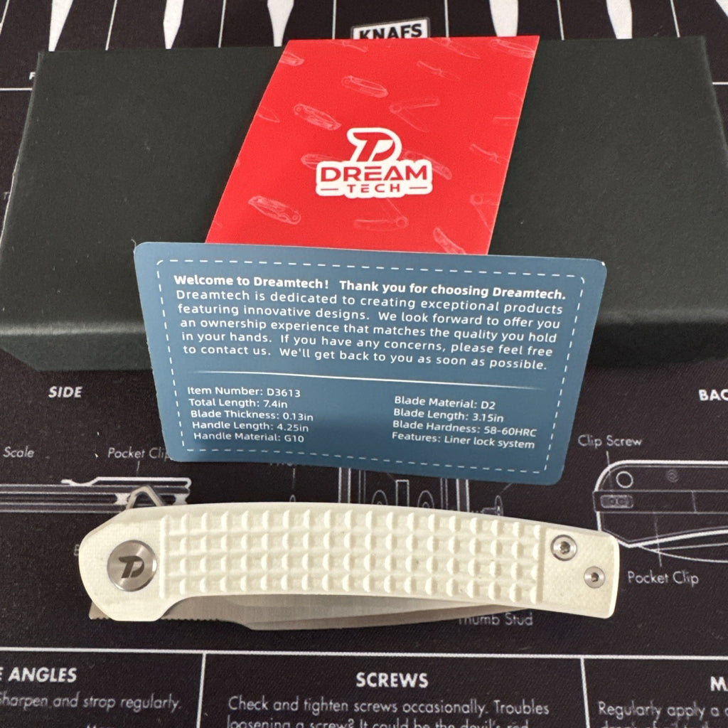 Dreamtech Linerlock White Frag G10 Folding D2 Steel Pocket Knife 3613GB