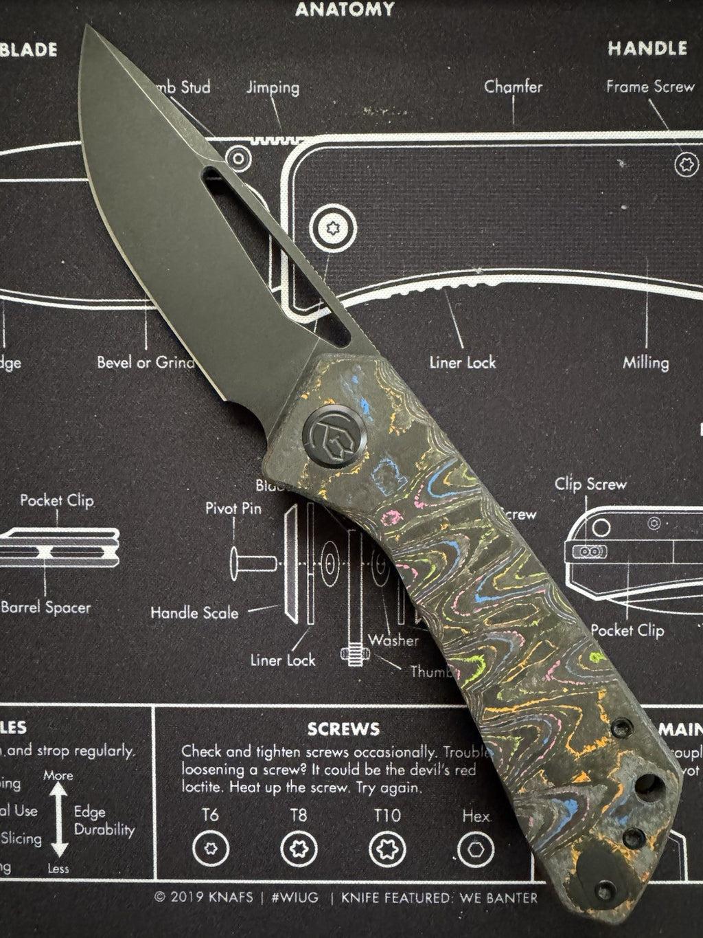Kubey Thalia  80s Camo Carbon Knife M390 Blackwash Finish Sculpted By Lishen