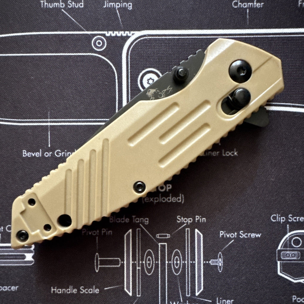 Bear & Son Rancor IX Slide Lock Flipper Knife 4-3/8" Blade - Desert Sand