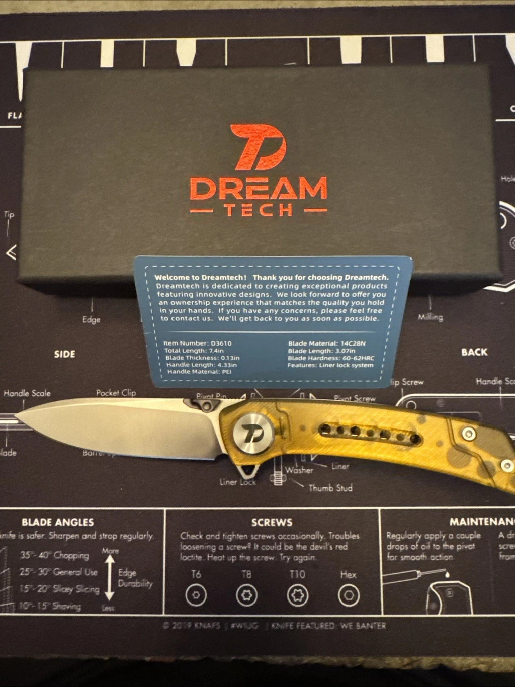 Dreamtech, Liner Lock, Yellow PEI Handle, 14C28N Blade, D3610PY