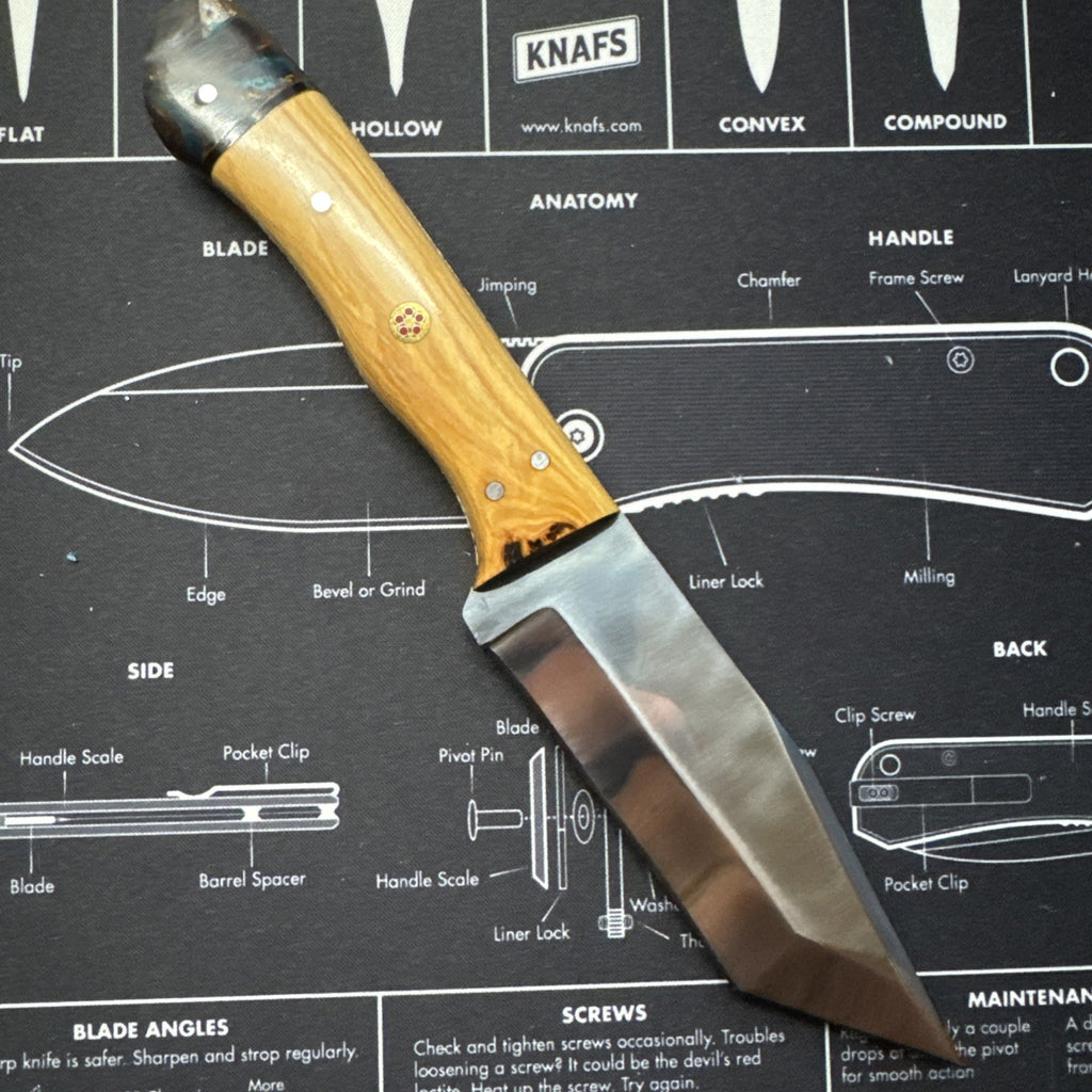 Tanto Mirror Polished Fixed Blade, Leather Sheath
