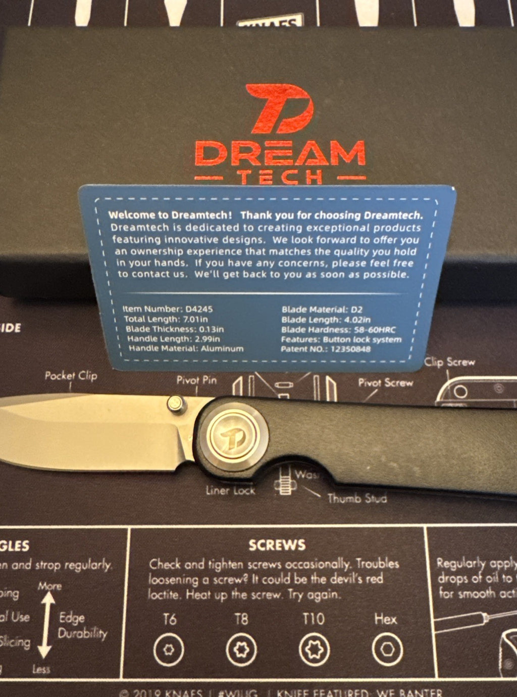 Dreamtech Button Lock, Black Aluminum Handle, D2 Blade, Model D4245AB