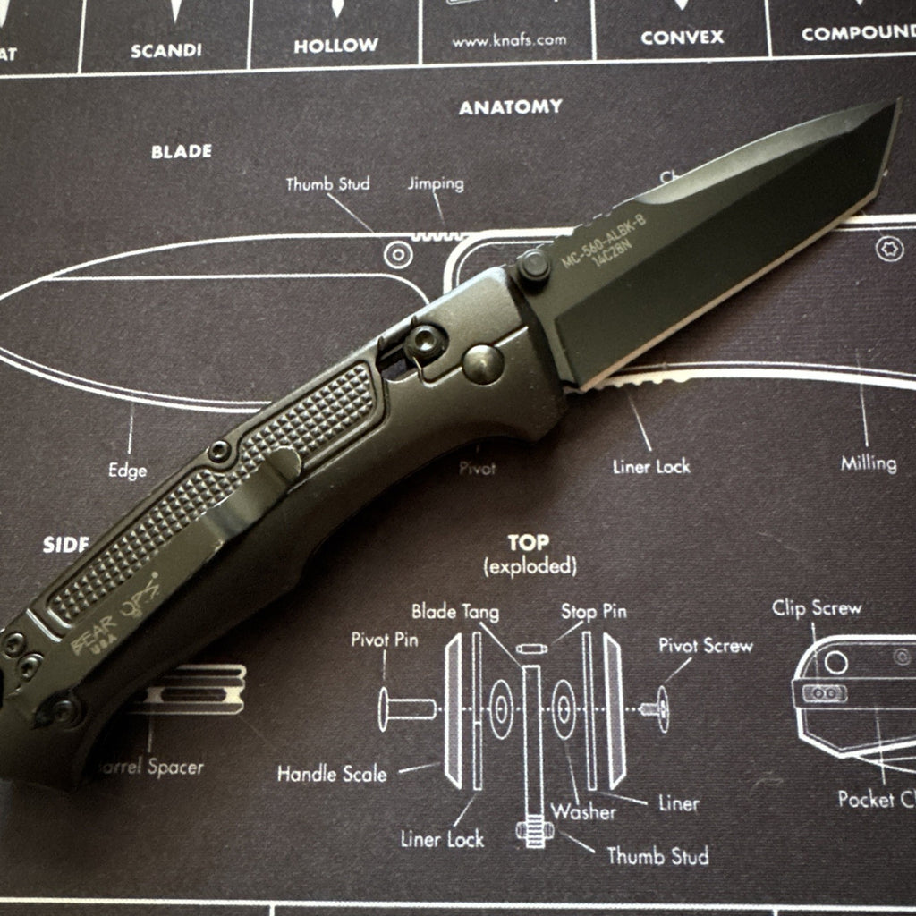 Bear Ops Rancor IV MC-550-AlBK-B-14C28N Made in USA Folding Knife Black Aluminum