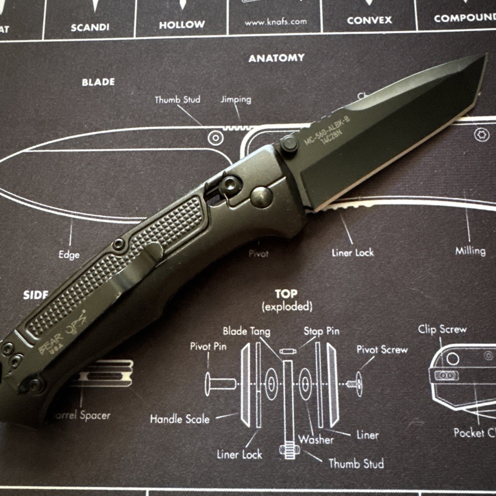 Bear Ops Rancor IV MC-550-AlBK-B-14C28N Made in USA Folding Knife Black Aluminum