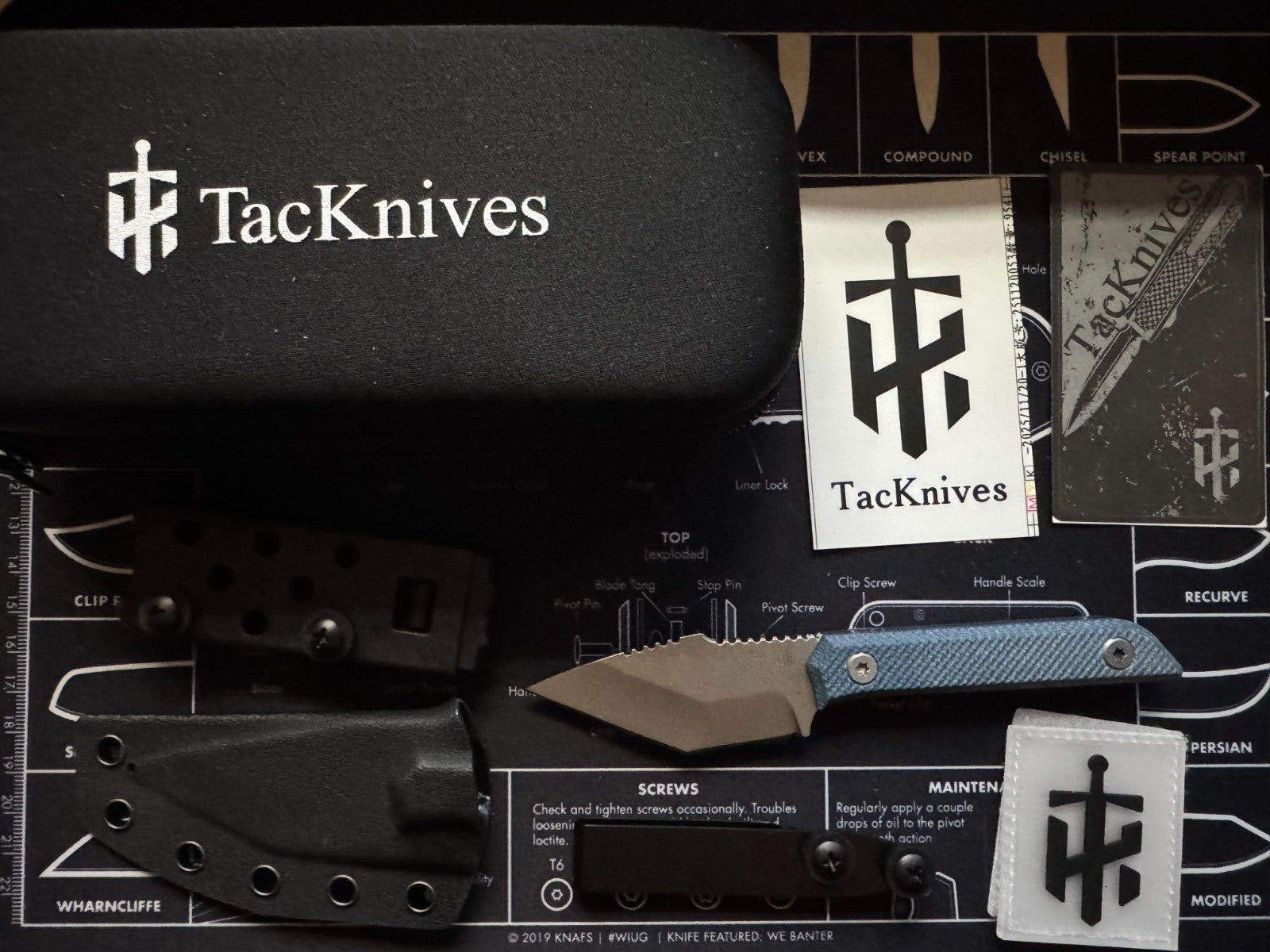 TacKnives Mini Marlin fixed Blade EDC - Blue Micarta - Satin Blade