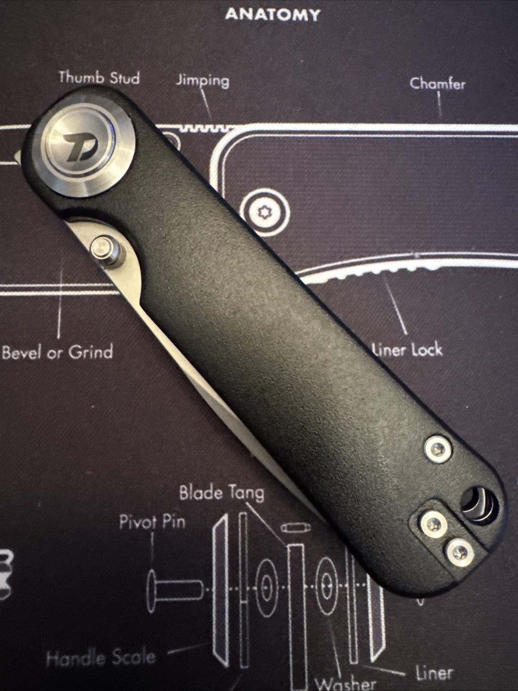 Dreamtech Button Lock, Black Aluminum Handle, D2 Blade, Model D4245AB