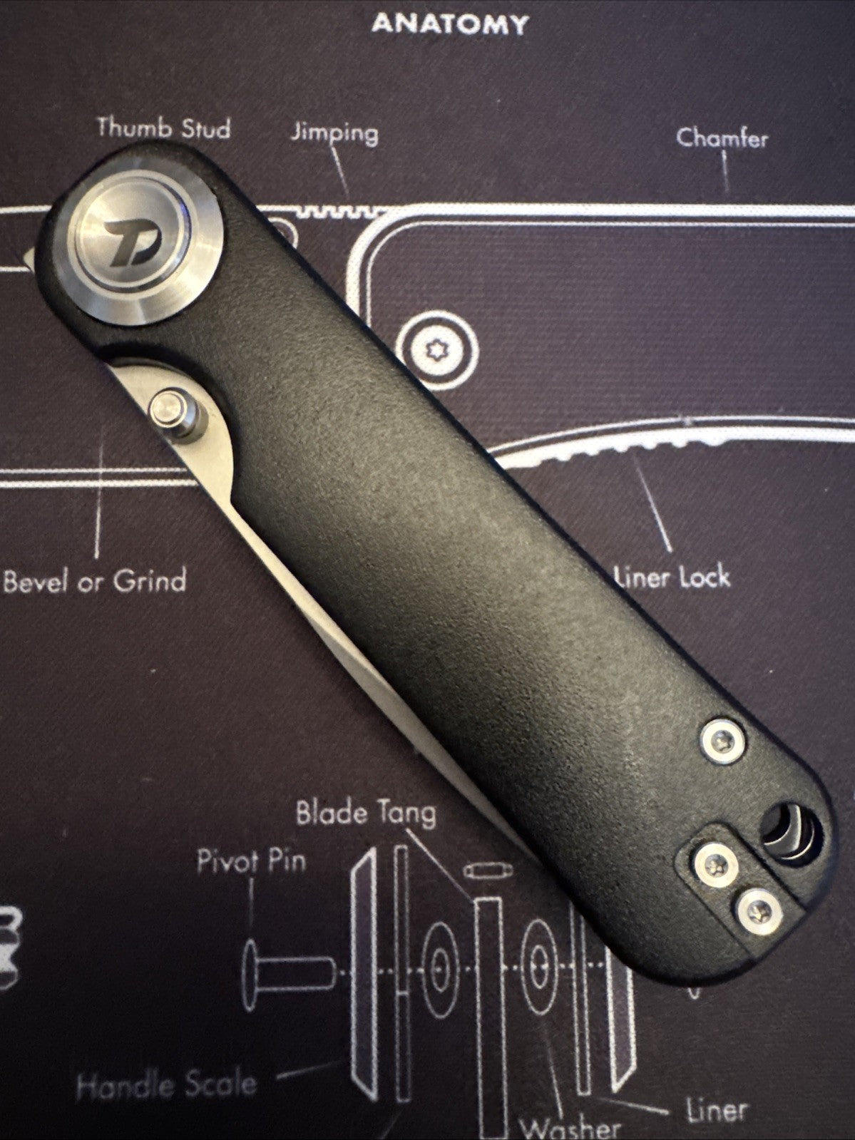 Dreamtech Button Lock, Black Aluminum Handle, D2 Blade, Model D4245AB